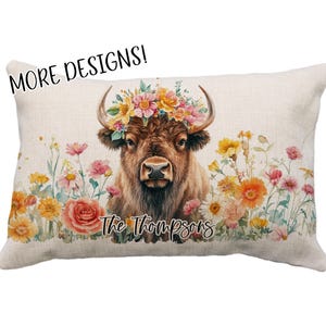 Bison Pillow, Multiple Designs! Personalized Bison Pillow, 12x18* Pillow or Cover, Christmas Bison, Bison Decor, Lodge Gift, Pretty Bison