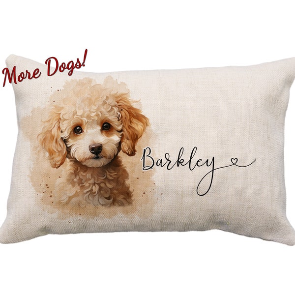 Poodle Custom Name Pillow or Cover, 12x18* Pillow, Toy Poodle, Black Poodle, Chocolate Poodle, Grey Poodle, White Poodle, Miniature Poodle