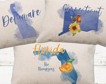 Florida, Connecticut, Delaware Custom Pillow or Cover, 12x18* Pillow, Florida Gifts, State Pillow, Housewarming Pillow, Gifts for Family