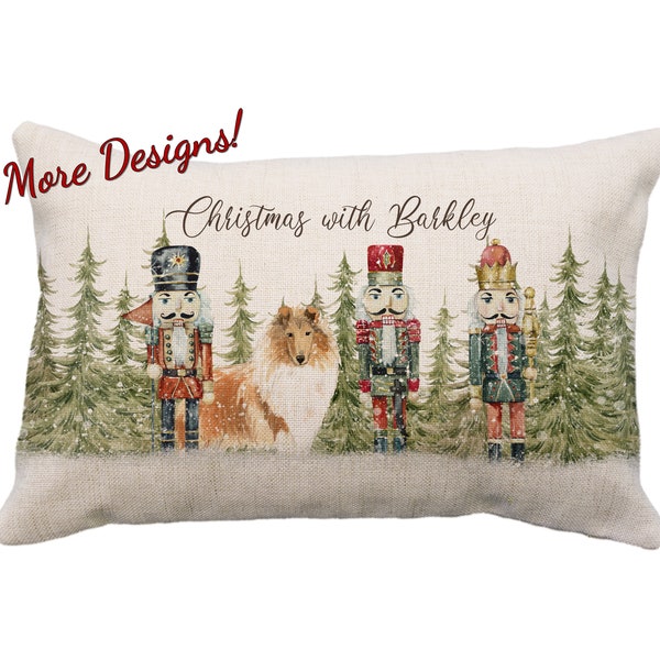 Rough Collie, Border Collie Custom Christmas Pillows, Multiple Designs! 12x18*, Collie Gifts, Rough Collie Pillow, Christmas Collie