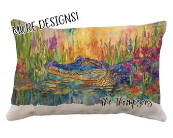 Alligator Pillows, Multiple Designs!, 12x18* Pillow or Cover, Gator, Florida, Reptile, Floral Alligator, Personalized Alligator, Swamp Gator