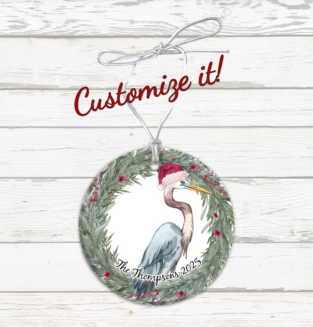 Heron Ornament, Heron Christmas Wreath Ornament, Personalized Heron