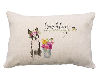 Personalized Name Boston Terrier Pillows, 12x18* Pillow, Dog Gifts, Boston Terrier Gifts