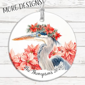 Heron Ornament, Heron Christmas Wreath Ornament, Personalized Heron, Great Blue Heron, Heron Gifts, Custom Heron, Blue Heron, Winter Heron