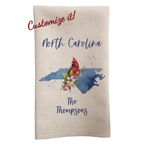 North Carolina Custom Cardinal Tea Towel, North Carolina Gifts, Cardinal Gifts, State Gifts, State Towel, North Carolina, Housewarming Gifts