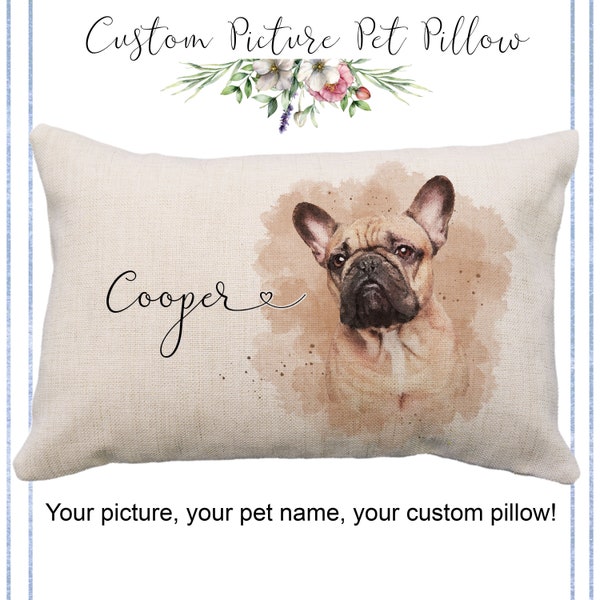 Pet Portrait from Photo Custom Watercolor Pet Pillow,  Custom Dog Pillow, Custom Pet Pillow, Watercolor Dog Gifts, 12x18* Pillow, Custom Dog