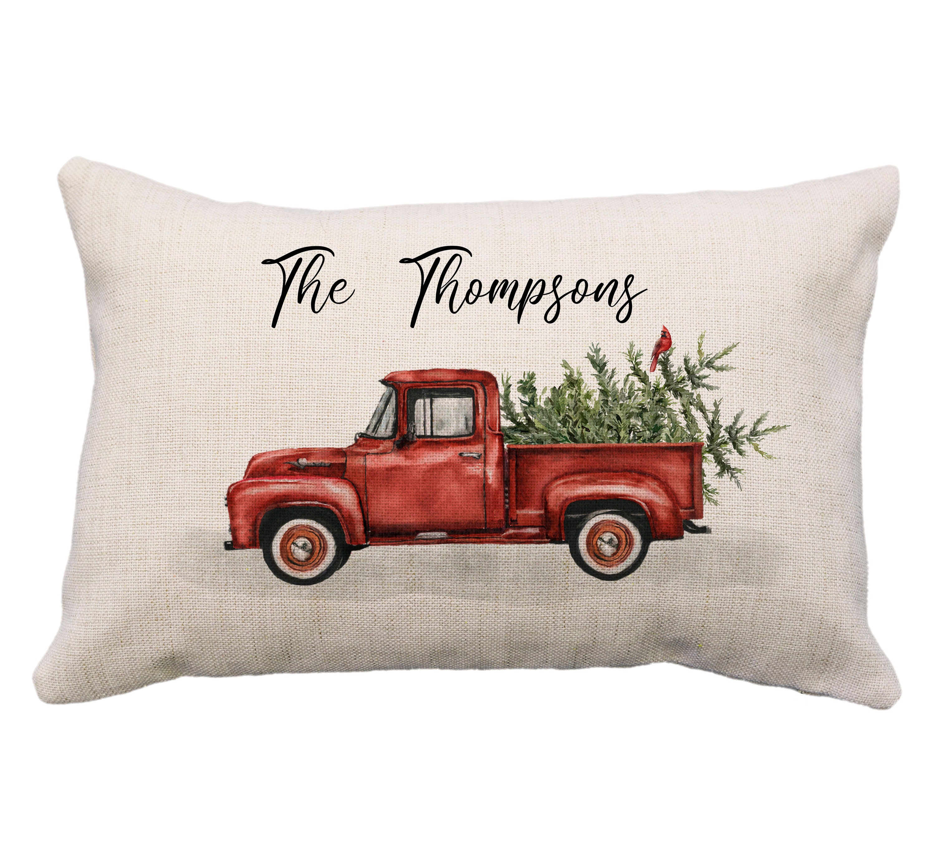 Old Red Truck or Horse Trailer Christmas Accent Pillow