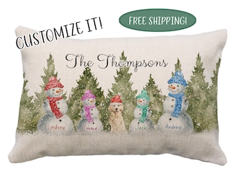 Family Snowmen Custom Pillow Or Cover, 12 x 18*, Four, Three or Two Snowmen, Personalized Snowmen, Winter Snowmen Family or Friend Pillow