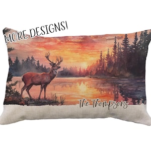 Deer Pillow, Personalized Deer, 12 x 18* Pillow or Cover, Deer Gifts, Cabin Decor, Cabin Pillow, Lodge Gifts, Lodge Pillow, Buck Pillow