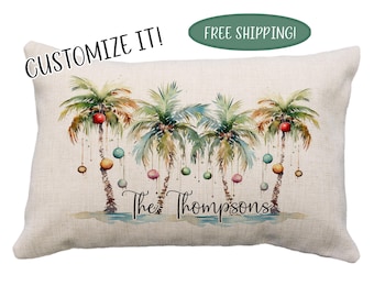 Christmas Palm Tree Custom Pillow Or Cover, Palm Pillow, Beach Christmas, Christmas Pillow, Palm Tree Gifts, Hawaii, Florida