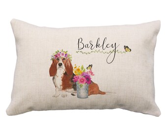 Personalised BASSET HOUND Dog Puppy Vintage Cushion Cover Gift Him Her Birthday