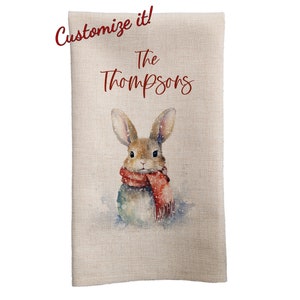 Bunny Towel, Christmas Bunny Tea Towel, Festive Bunny Gifts, Bunny Gifts, Custom Bunny, Holiday Bunny, Bunny Decor, Rabbit Towel