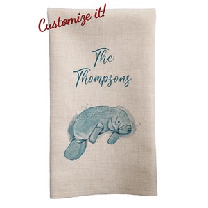 Manatee Custom Tea Towel, Manatee Kitchen Decor, Manatee Gifts, Beach House Decor, Sea Life Towel, Beach Towel, Beach Gifts, Custom Manatee