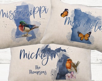 Michigan, Minnesota, Mississippi Custom Pillow or Cover, 12x18* Pillow, Michigan Gifts, State Pillow, Housewarming Pillow, Gifts for Family