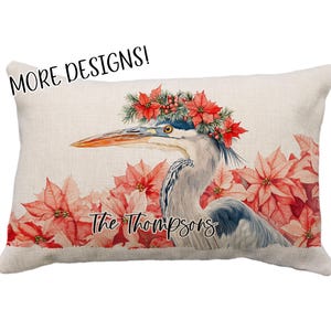 Heron Pillows, Multiple Designs! Personalized Heron, Christmas Heron, Custom Heron, 12 x 18* Pillow or Cover, Great Blue Heron, Heron Gifts