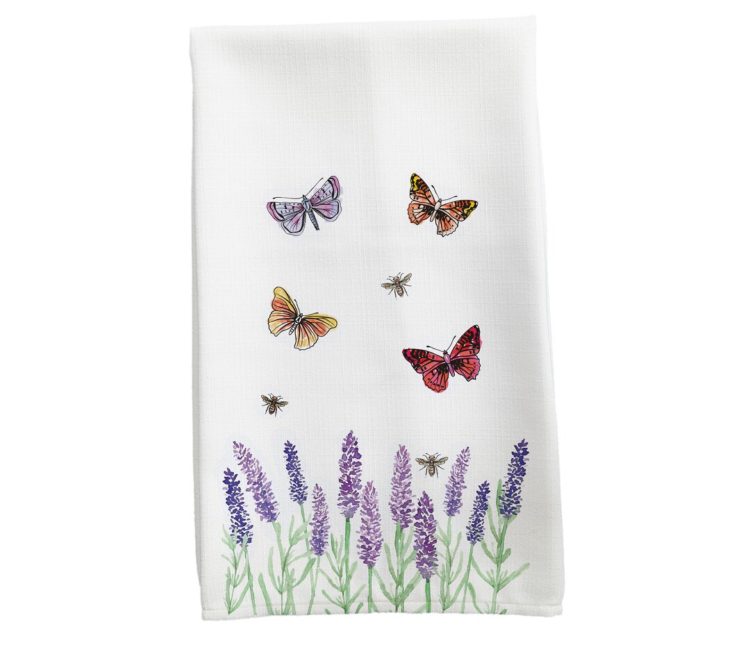 Butterfly and Lilacs Tea Towel Kitchen Decor Butterfly Etsy