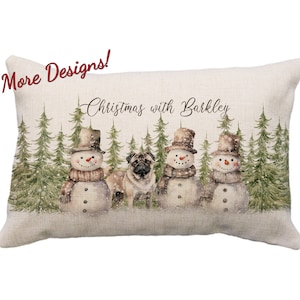 Pug Christmas Pillows, Multiple Designs! 12x18* Pillow or Cover, Custom Pug, Pug Gifts, Personalized Pug, Pug Stuff, Pug Decor