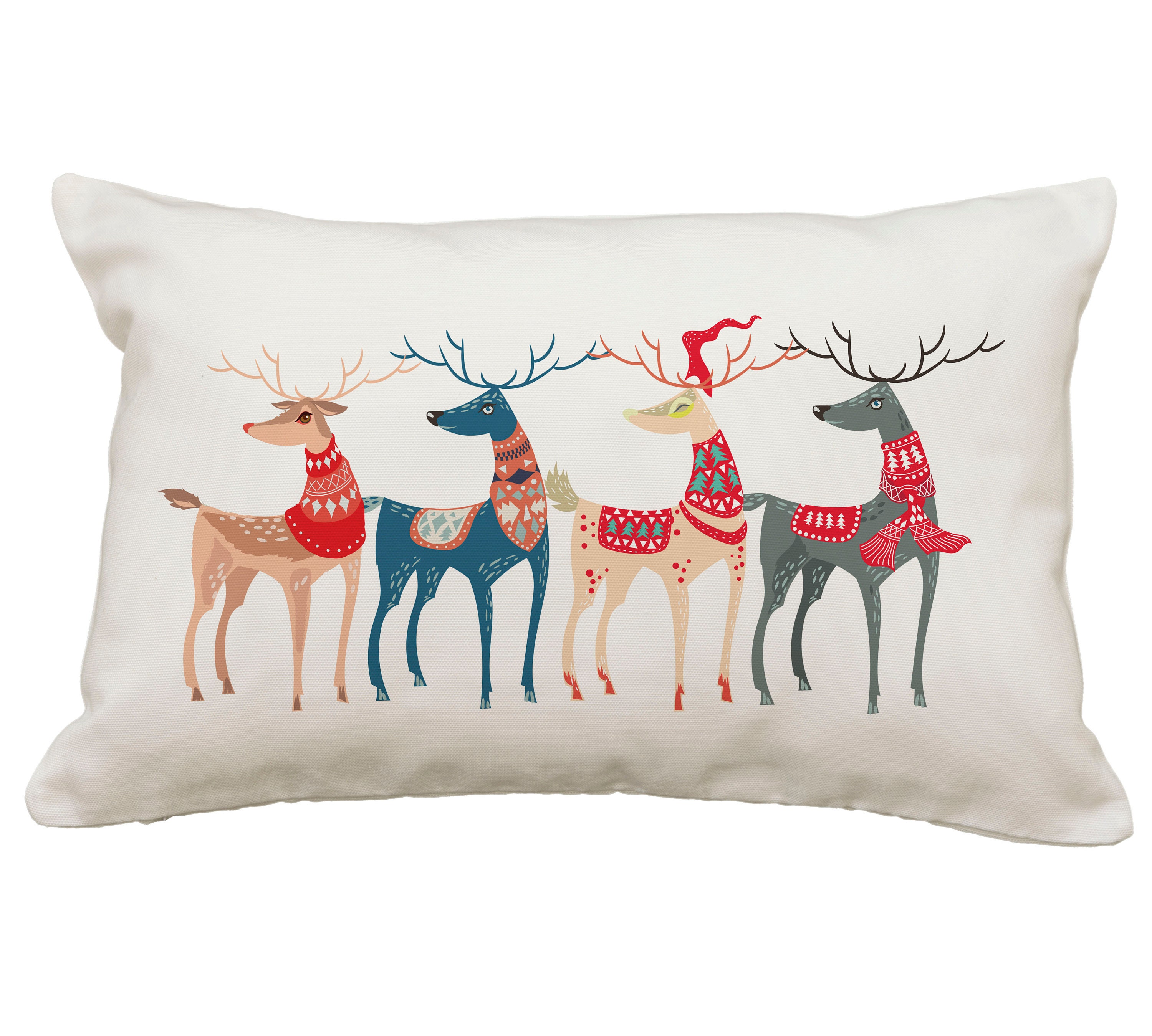 Reindeer Pillow or Cover 12 X 18 Christmas Pillow Etsy UK