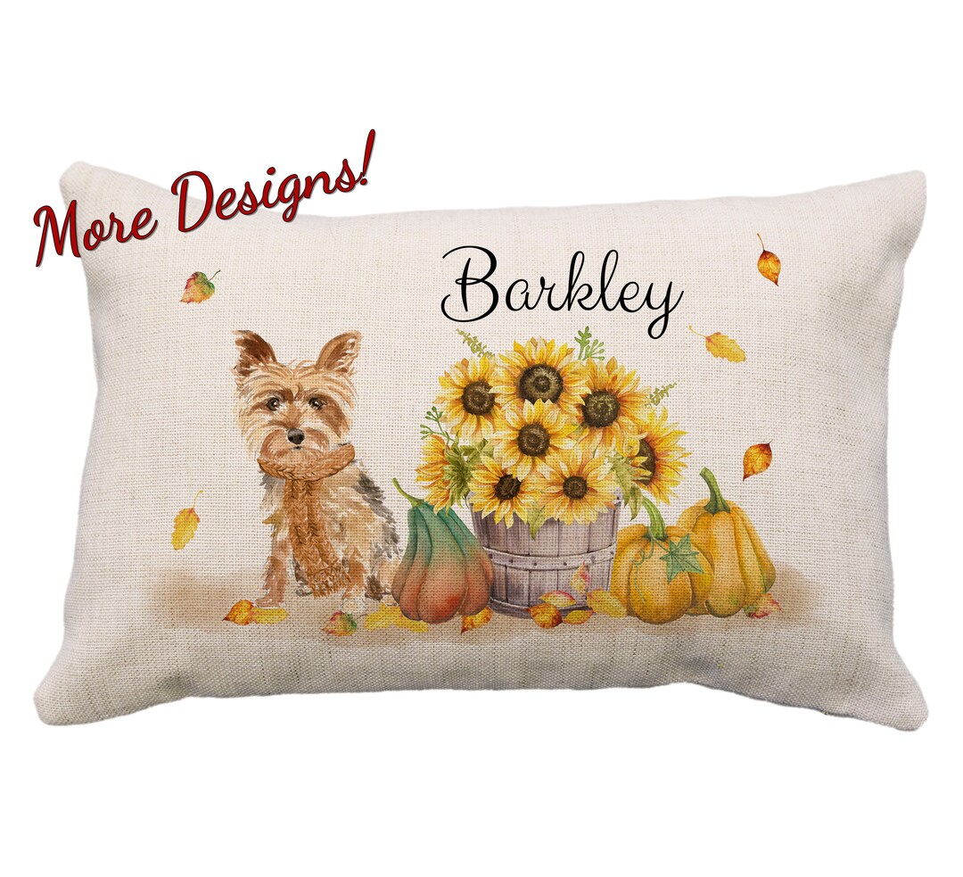 Yorkie Fall Pillow, Personalized Yorkie, 12x18 Pillow, Yorkie Pillow