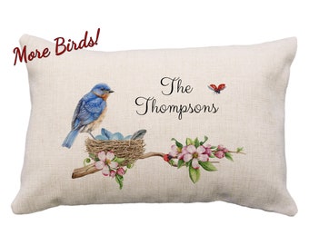 Bluebird Nest Custom Pillow Or Cover, 12 x 18, Cardinal, Goldfinch, Robin, Wren, Spring Birds, Custom Birds, Bird Pillow, Bird Decor