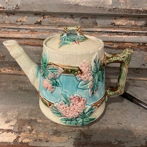 Antique Majolica Teapot In Pastel Colors