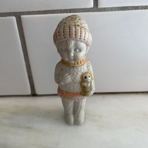 Miniature Bisque Doll Holding A Stuffed Bear