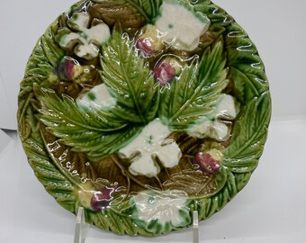 Majolica Plate In Greens And Pink