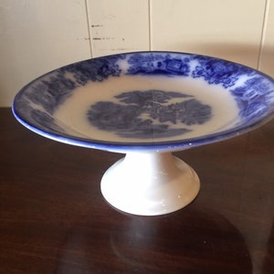Flow Blue Pedestal Dish From England