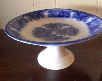 Flow Blue Pedestal Dish From England