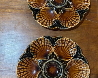 Pair Of Oyster Plates By Sarreguemine Of France
