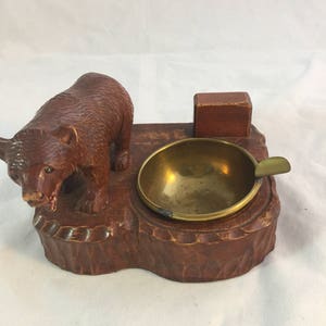 Antique Black Forest Hand Carved Bear And Ashtray