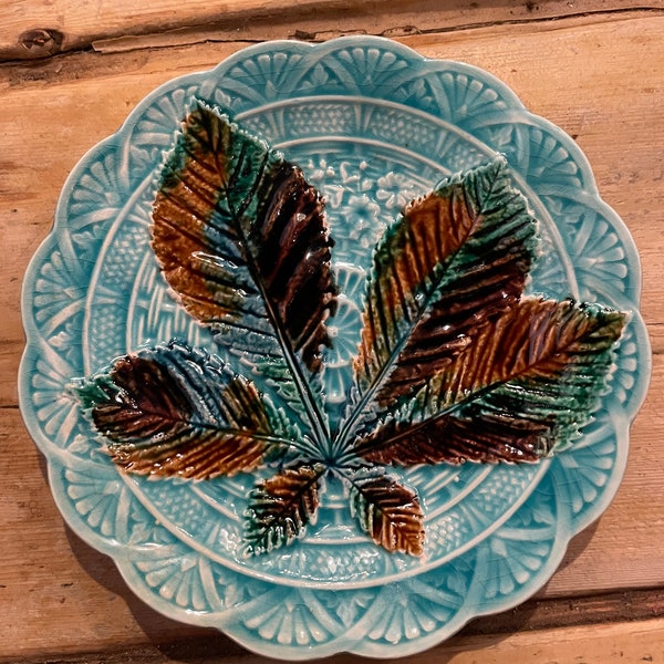 Swedish Majolica Plate With Chestnut Leaf