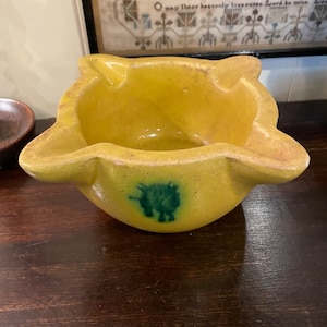 yellow Pottery Mortar With Splashes Of Green