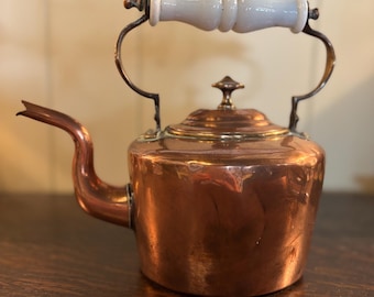 Antique Copper Kettle With White Handle