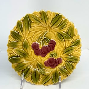 French Majolica Cherry Plate By Sarreguemines