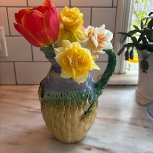 Antique Majolica Pitcher In Pastel Colors