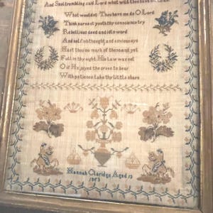 Antique Sampler On Linen Dated 1853 By A Thirteen year Old Girl