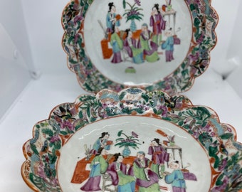 Rose Mandarin Pair Of Bowls From Mid 19th Century China