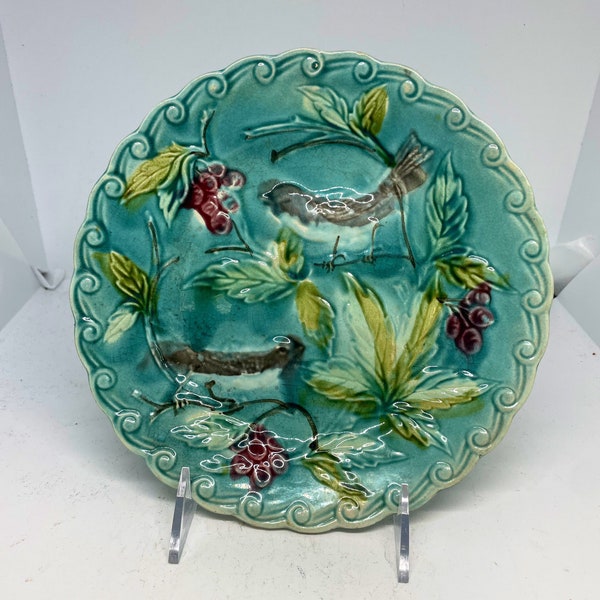 Turquoise Majolica Bird Plate From France