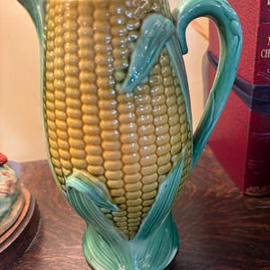 NEW!  Antique Majolica Corn Pitcher