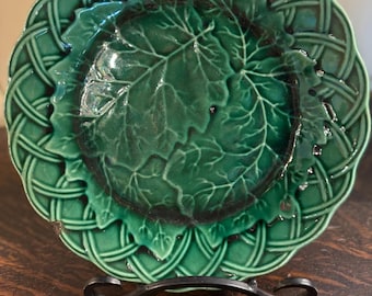 Authentic 1950 Wedgwood Green Majolica Leaf Plates, Green Vine