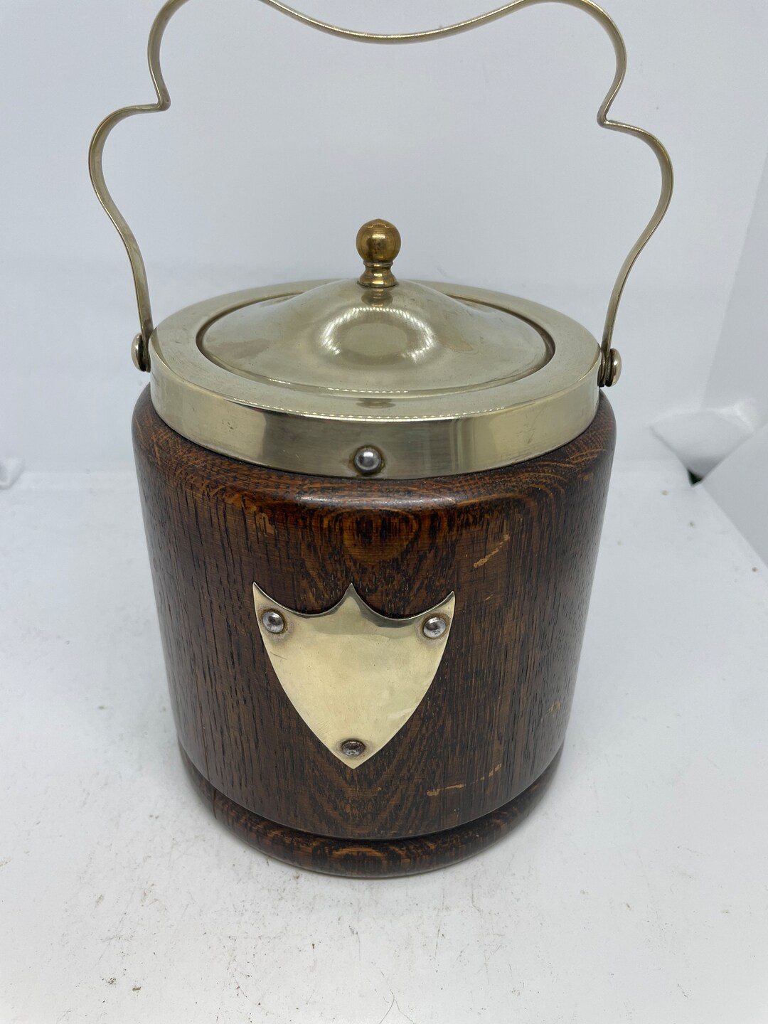 English Biscuit Barrel With Shield and Porcelain Lining Etsy