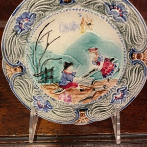 Majolica Plate Of Children On A Seesaw