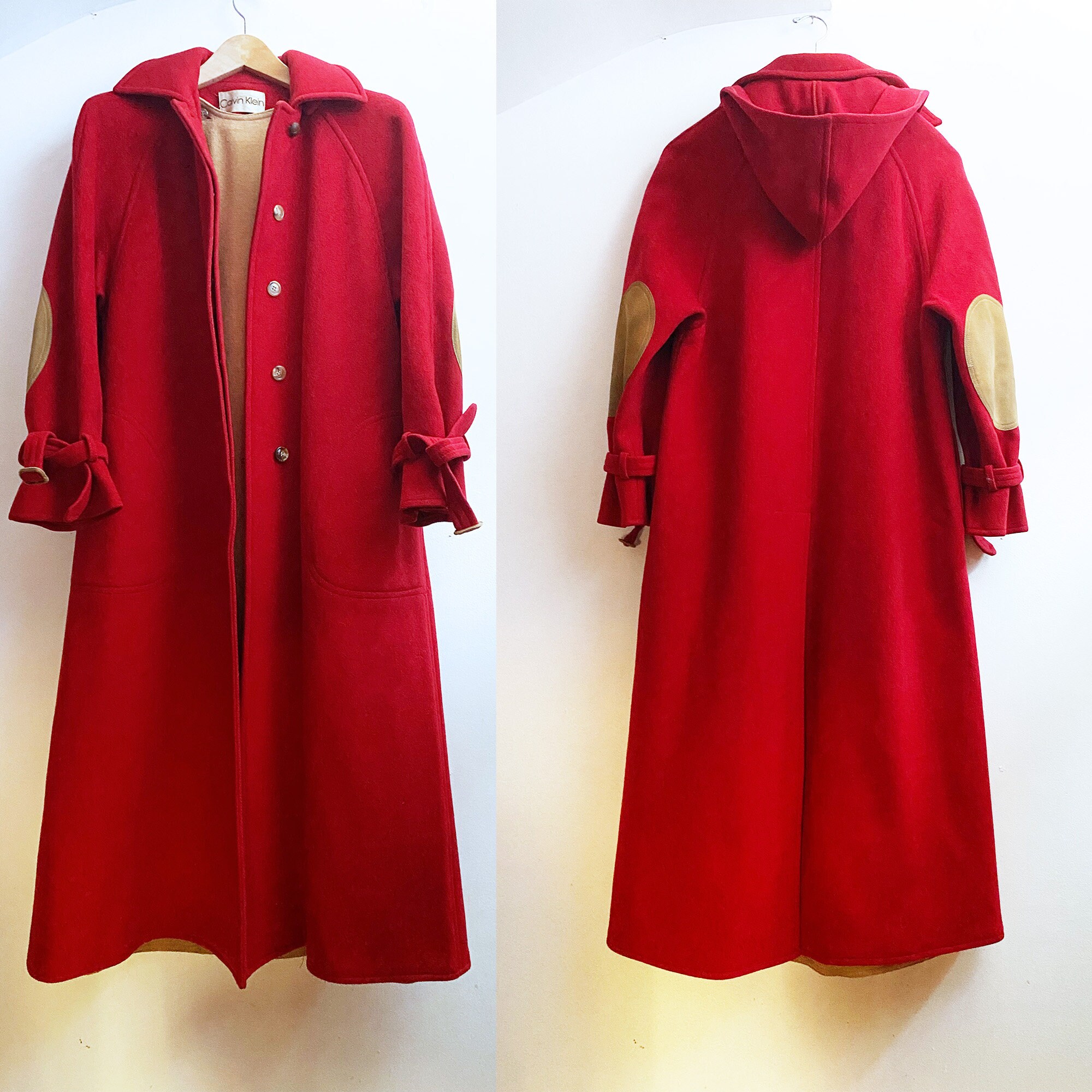 calvin klein red wool coat