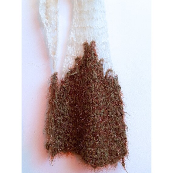 Hand Knit Mohair Fiber Art Scarf - Long Skinny Sp… - image 2
