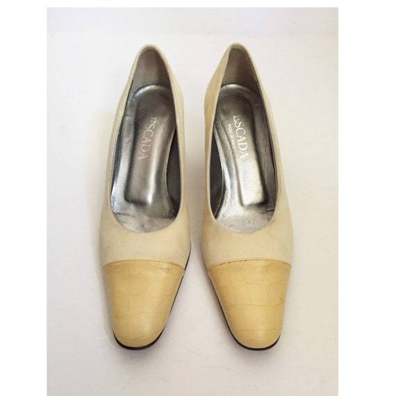 80s/90s ESCADA Suede & Alligator toe cap pumps - … - image 1