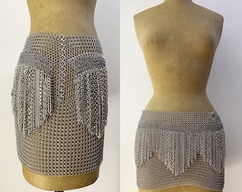 Falconiere Silver-Tone Fringed Chainmail Mini Skirt - made to order 3 - 6 weeks