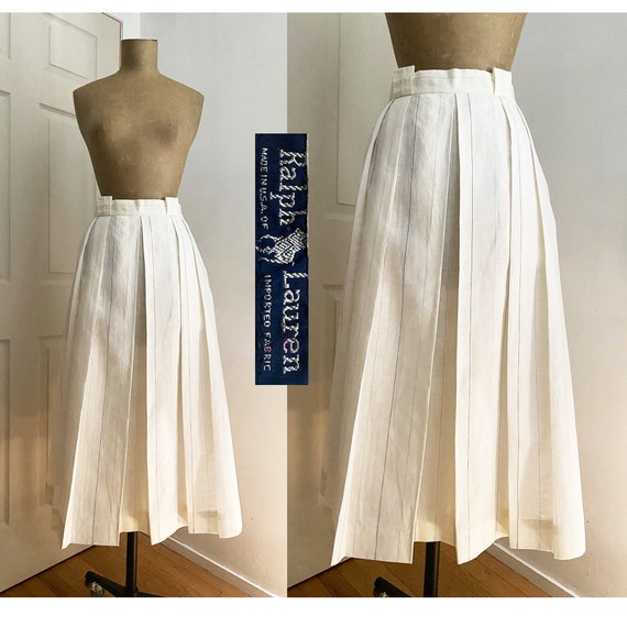 1980s RALPH LAUREN Linen Striped Riding Skirt - Pl