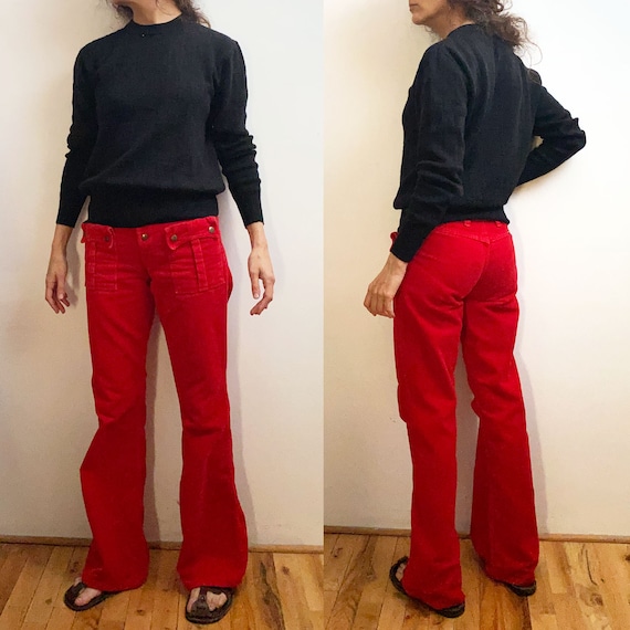 70s MAVERICK Red Cords - Corduroy Hiphugger Jeans