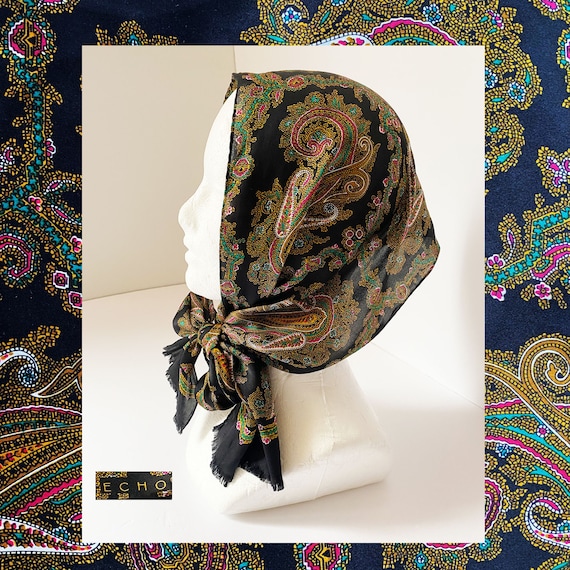 80s ECHO Floral Paisley Silk Scarf - - image 1